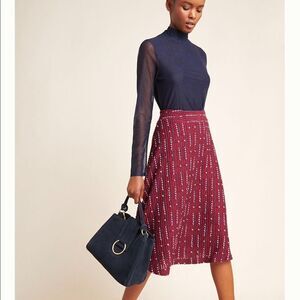 Anthropologie Textured Midi Skirt Size XS Deep Red Maroon NWT